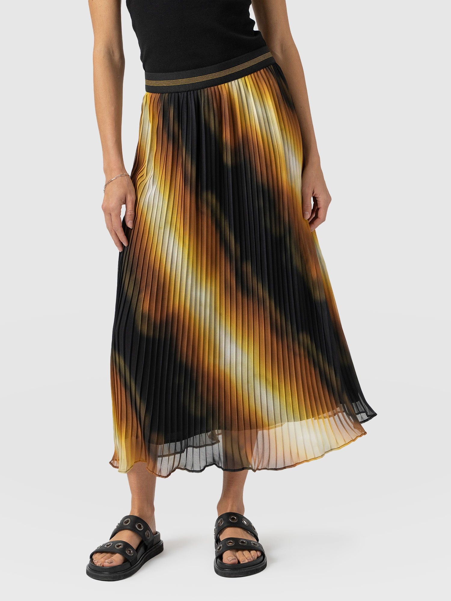 Aria Knee Length Pleated Skirt - Yellow Gradient